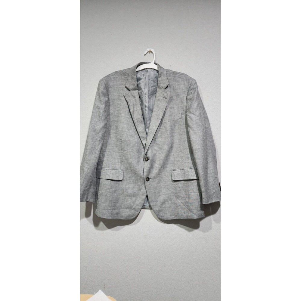 STAFFORD Gray Linen/Wool Blazer 2-Button Sport Coat Preppy Career Piece Sz 48R